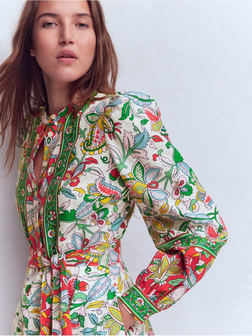 Ava Linen Blend Midi Dress Multi Botanical Trail - Picture 2 of 8